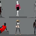 Mannequins Posing In Different Positions Wearing Various Fashion Outfits For Retail