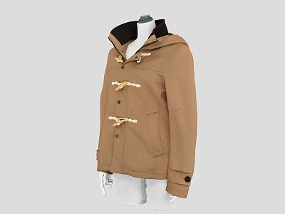 Stylish Brown Hooded Duffle Coat With Toggle Buttons And Classic Design 3d model