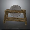Traditional Stone Mill Hardware Tool with Wooden Stand Designed for Grinding Grain
