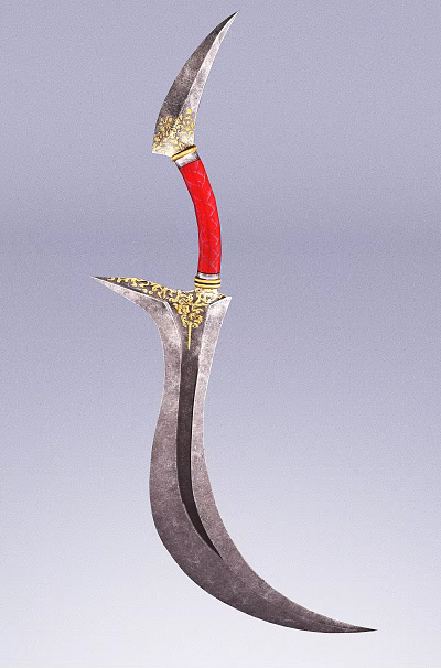 Elegant Curved Sword With Red Handle Golden Decoration And Metallic Blade 3d model Elegant Curved Sword With Red Handle Golden Decoration And Metallic Blade 3d model