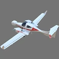Small White And Red Twin Engine Aircraft With Propellers And Logo Design