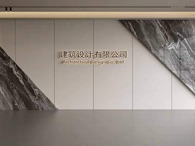 Modern Corporate Office Background Wall Featuring White Panels And Dark Marble Decor With Company Signage 3d model