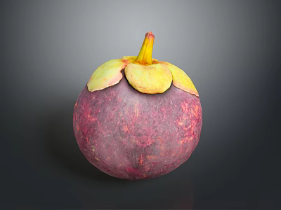 Fresh Ripe Exotic Mangosteen Fruit With Purple Skin And Yellow Leaves 3d model