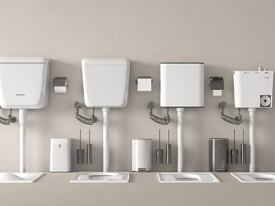 Modern Wall Mounted Toilets With Water Tanks And Bathroom Fixtures In Home Design 3d model