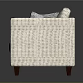 Beige Two Seater Sofa With Geometric Pattern Pillows And Dark Wooden Legs