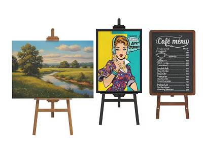 Art Supplies Including Easels Canvas Paintings and Wooden Display Boards for Artists 3d model