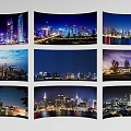 Dazzling Urban Night Cityscape Scenery With High Rise Buildings And River Lights