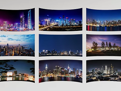 Dazzling Urban Night Cityscape Scenery With High Rise Buildings And River Lights 3d model