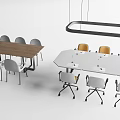 Modern Conference Tables with Rectangular Wooden and Hexagonal White Tabletop and Gray Yellow Chairs
