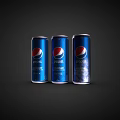 Three Blue Pepsi Cans Standing On Dark Background With Brand Logo