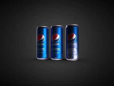 Three Blue Pepsi Cans Standing On Dark Background With Brand Logo 3d model