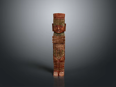 Standing Intricately Designed Traditional Wooden Carved Statue As Modern Interior Decor Piece 3d model