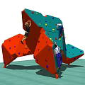 Climbing Wall Sports Equipment With Multifaceted Red And Blue Panels Colorful Holds And Climbers