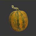 Round Orange And Green Striped Pumpkin With Green Stem On Dark Background