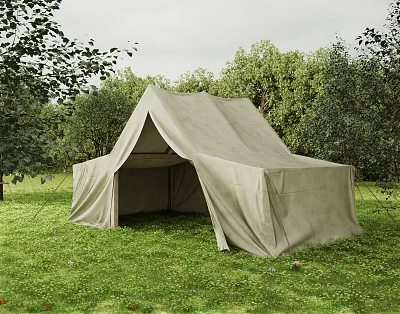 Open Air Canvas Canopy for Outdoor Leisure in Grass Surrounded by Trees 3d model