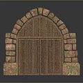 Rustic Wooden Arch Door Furniture With Stone Frame And Paneled Design