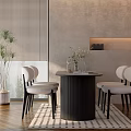 Black Table With White Chairs In Modern Interior Wooden Floor Polka Dot Rug Natural Light