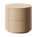 Stylish Round Nightstands in Light Wood and Gray with Drawers Layered Design and Color Options