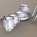 Modern Dinnerware Set With Marble Pattern Plates Bowls Mugs And Spoons 3d model