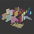 Detailed Ancient Stone Ruins With Fragmented Walls And Debris Pieces