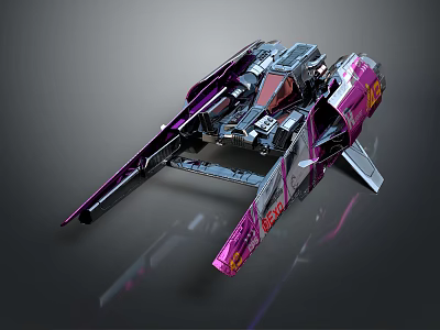 Futuristic Sci Fi Mechanical Device With Purple Black Color Red Accents And Detailed Structure 3d model