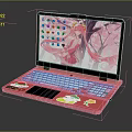 Pink Electronic Laptop With Anime Girl Wallpaper And Cute Keyboard Stickers