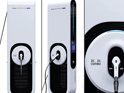 Modern Electric Vehicle DC Combo Chargers With White Black Design And Charging Ports 3d model