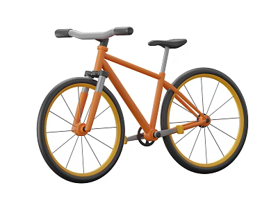 Orange Bicycle with Black Handlebars Seat and Yellow Inner Rim Wheels 3d model