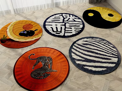 Colorful Decorative Round Rugs With Various Patterns And Designs For Home Interior 3d model