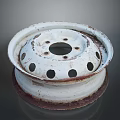 Vintage Rusty White Tire Wheel Rim with Multiple Holes and Red Edge