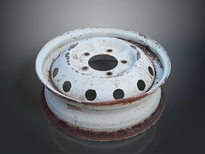 Vintage Rusty White Tire Wheel Rim with Multiple Holes and Red Edge 3d model