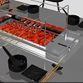 Modern Stainless Steel Kitchen Stove With Transparent Grill Rack And Red Grilled Skewers