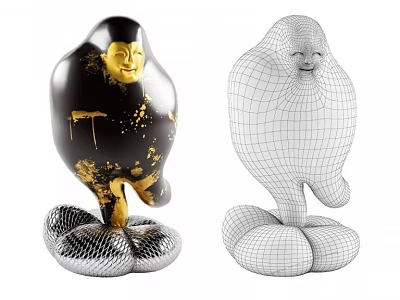 Decorative Figurine Set With Black Gold Design And Wireframe Mesh Petal Base 3d model