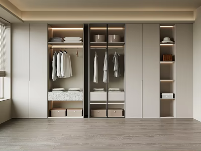 Modern Open Wardrobe Design With Hanging Clothes Folded Items And Storage Shelves 3d model