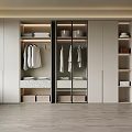 Modern Open Wardrobe Design With Hanging Clothes Folded Items And Storage Shelves
