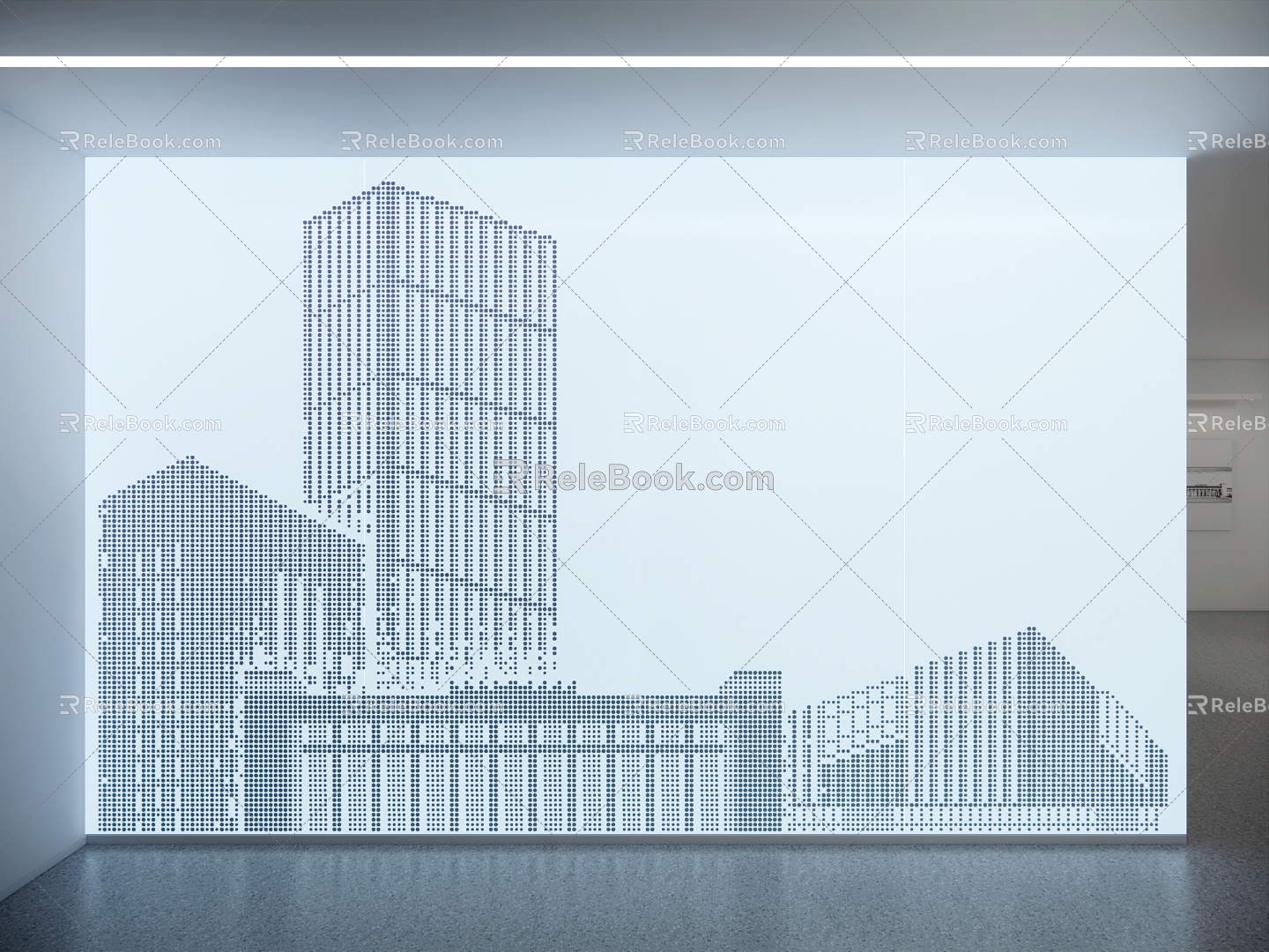 City silhouette architectural modeling luminous acrylic office front desk background wall theme wall 3d model