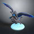 Mythical Avian Warrior With Blue Wings Holding Weapon On Frost Base 3D Model Sculpture