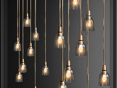 Modern Pendant Lights With Glass Shades And Brass Bases For Interior Decoration 3d model