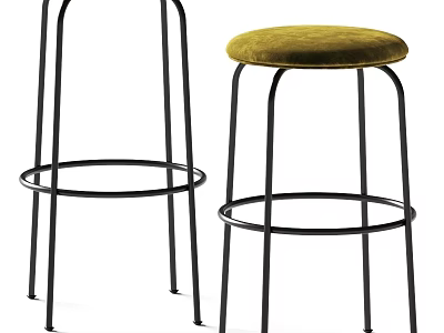 Modern Bar Stools With Black Metal Frame And Yellow Velvet Upholstered Seat 3d model
