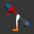 Playful Cartoon Creature With Red Head Blue Hat White Body Orange Feet Holding Blue Ball