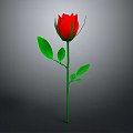 Red Rose Plant With Green Stem Fresh Leaves On Gray Background