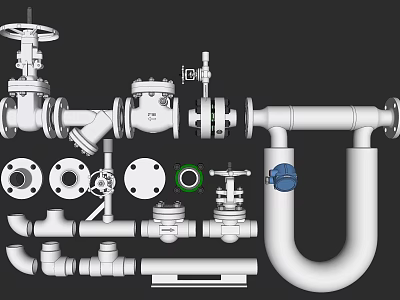 Comprehensive Industrial Pipeline Components Set with Valves Flanges Elbows and Fittings 3d model