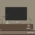 Modern Wooden TV Stand with Decorative Plants Books and Geometric Ornaments