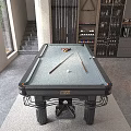 Contemporary Billiard Entertainment Table With Colorful Balls Cues And White Cue Ball On Gray Surface