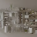 Sleek Modern Shower Head With Bathroom Accessories Towels And Organized Toiletries