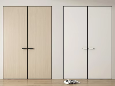 Modern Double Doors in Light Wooden White with Black Silver Handles for Minimalist Interior Space 3d model