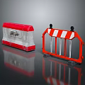 Red And White Traffic Barriers Including Concrete Block And Plastic Fence
