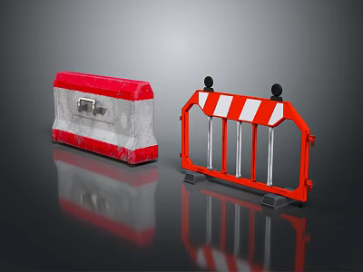 Red And White Traffic Barriers Including Concrete Block And Plastic Fence 3d model