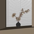 Minimalist Ceramic Vase With Dried Floral Stems On Window Sill With Natural Light And Blinds