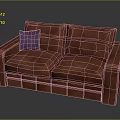 Two Seater Brown Leather Sofa With Purple Pillow Modern Design
